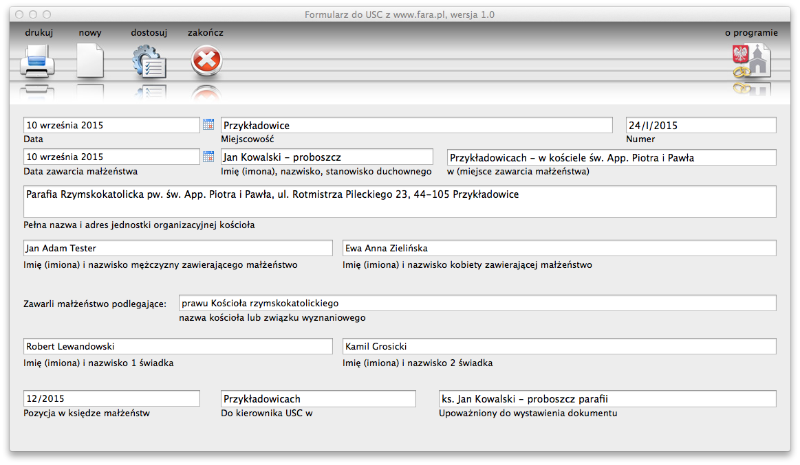 Fara-USC na komputery MAC - ekran główny