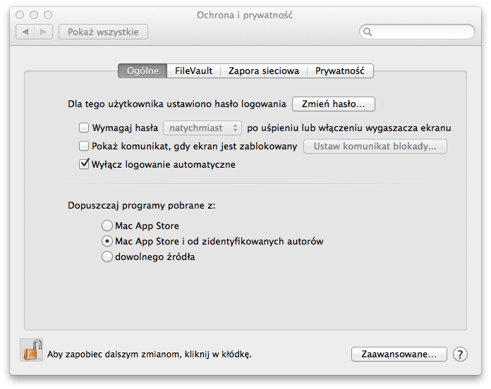 Ustawienia prywatności w systemie MAC OSX